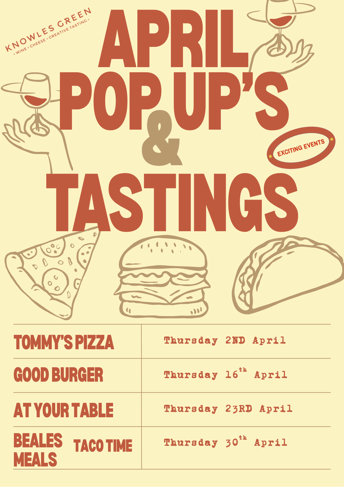 April Pop Ups & Tastings