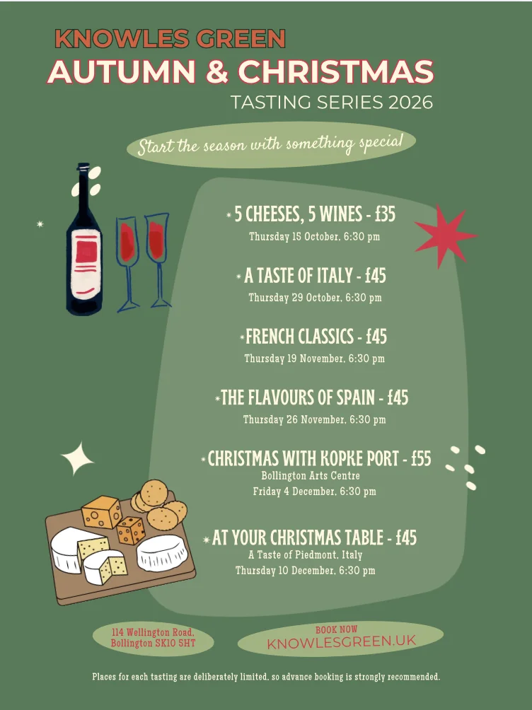 Knowles Green Autumn & Christmas Tasting Series 2026: six tasting evenings from October to December