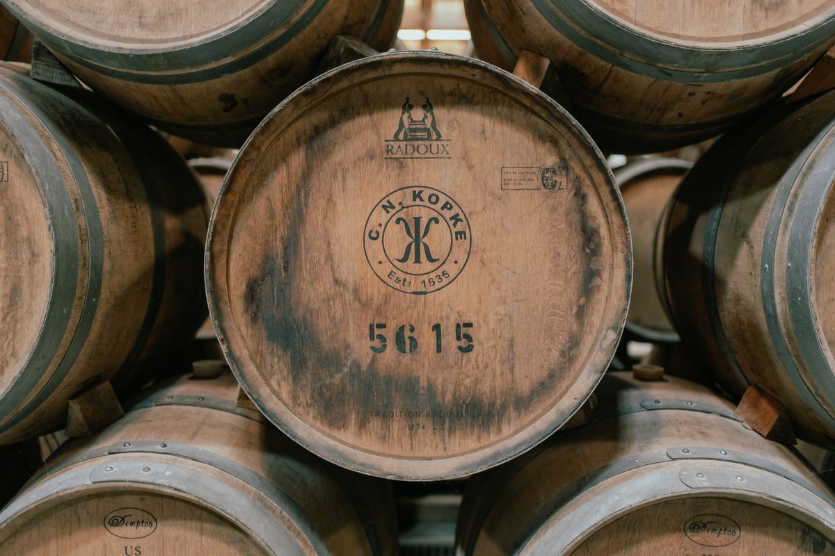 Kopke Port barrels stacked in the cellar